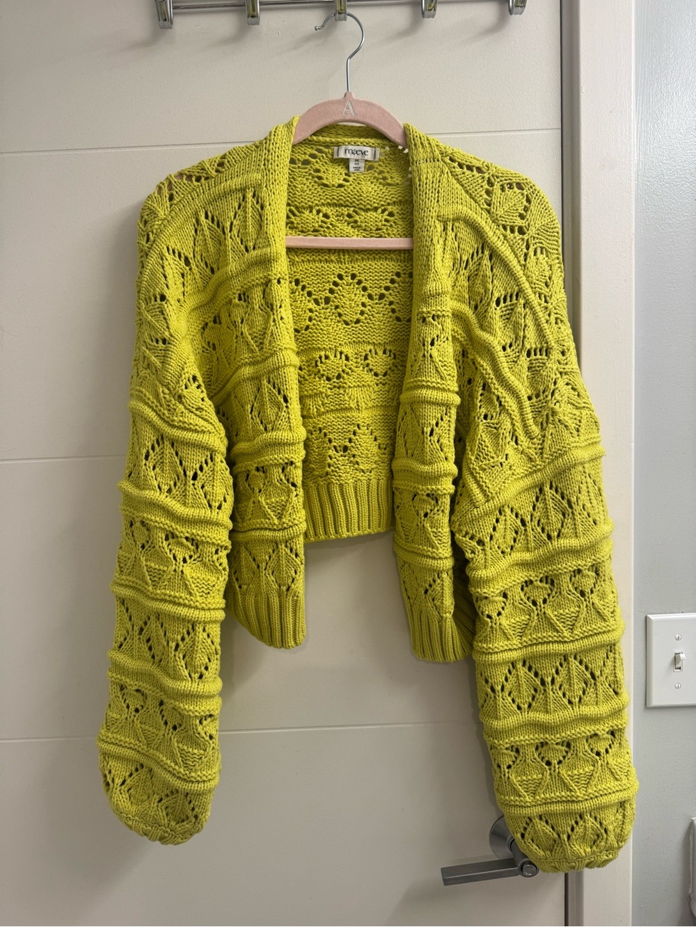 Maeve Lime Green Open-Knit Cropped Cardigan